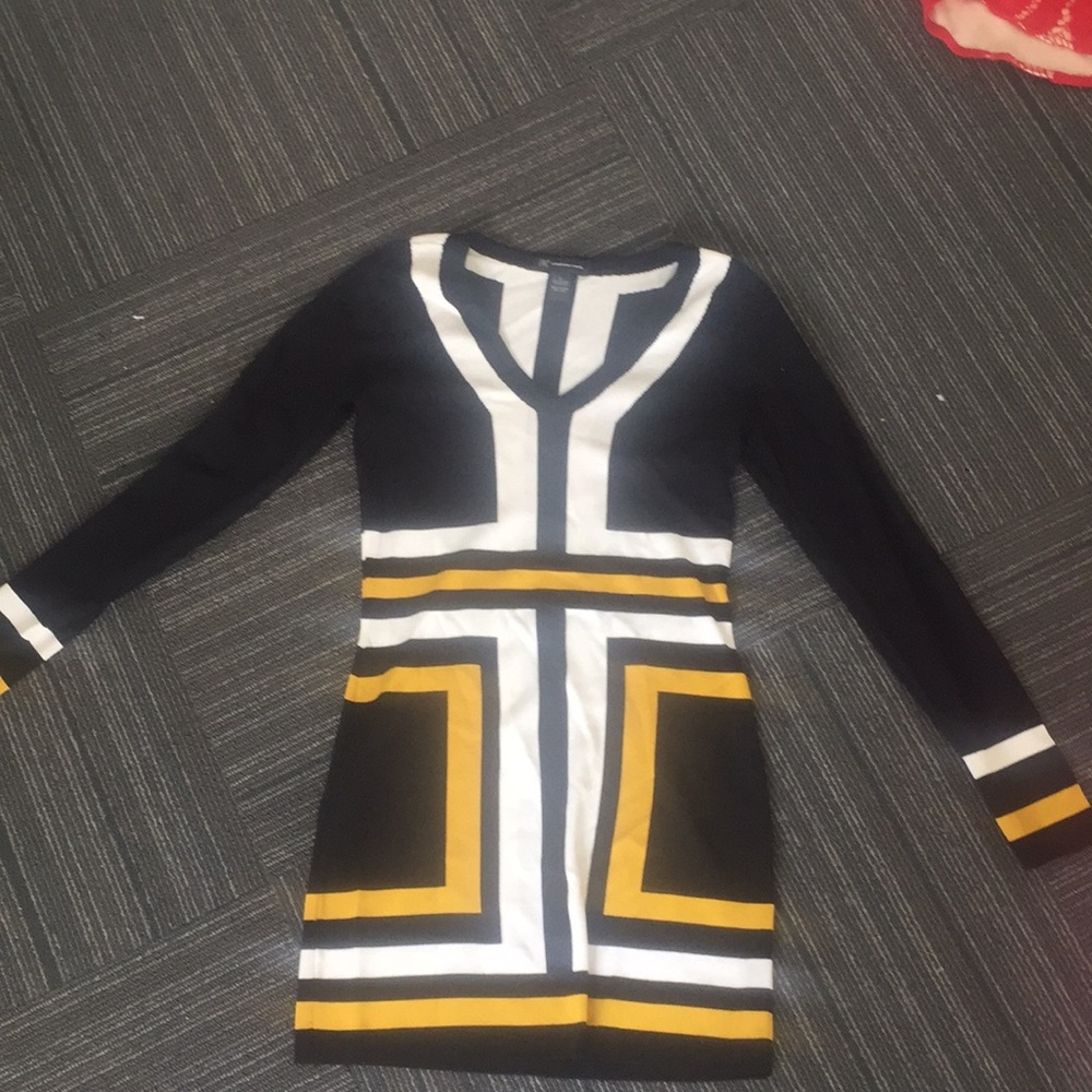 Body on black patterned dress